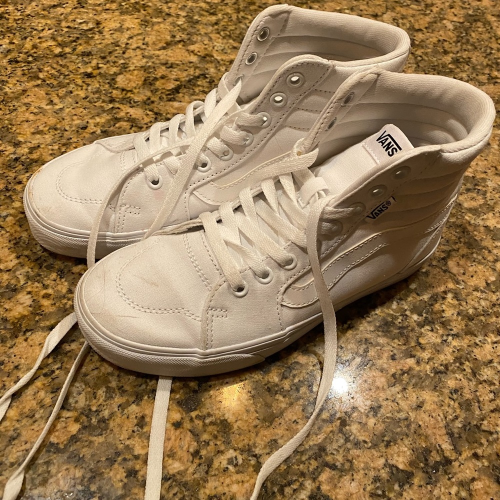 White High Top Vans, worn 2 x and my daughter outgrew.